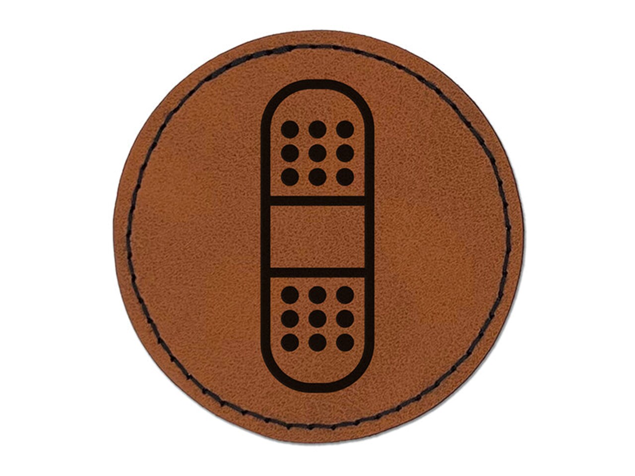 Medical Injury Bandage Round Iron-On Engraved Faux Leather Patch Applique - 2.5"